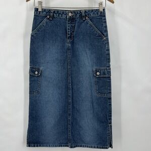 Vintage Y2K Denim Cargo Maxi Skirt Size Girls 12 Urban Grunge Boho Chic Old Navy
